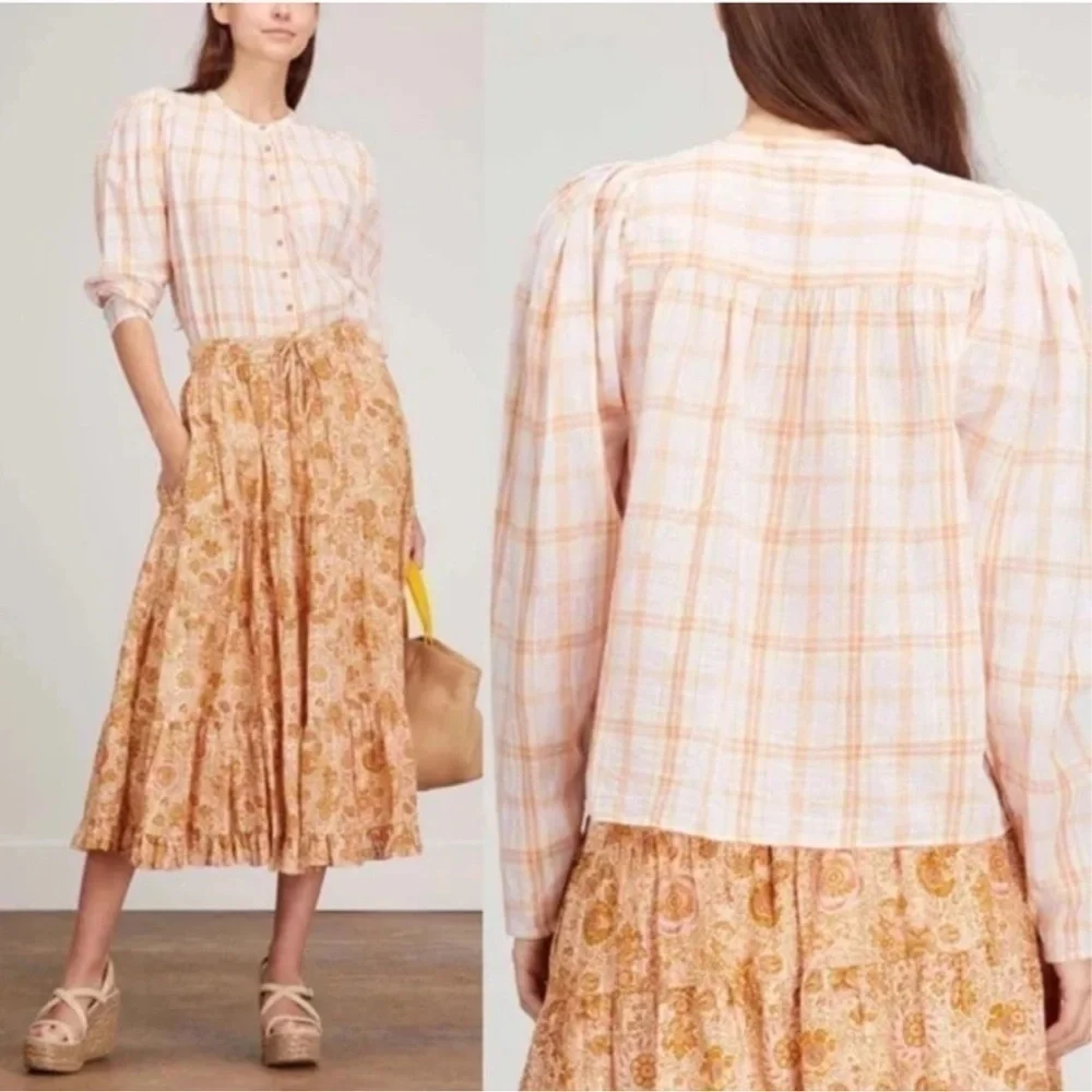 Ulla Johnson Nour Blouse Plaid Lilac Cotton Puff Sleeve Top 6